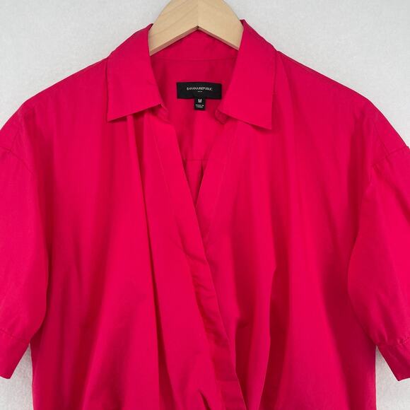 BANANA REPUBLIC Top Womens M Collared Wrap Popover Short Sleeve Blouse Pink - Picture 2 of 13